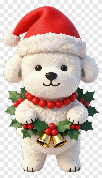 Cute Puppy Wearing Santa Hat PNG