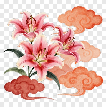 Pink Lily Flowers With Clouds PNG