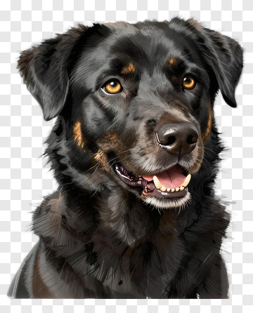 Portrait Of A Black Dog With Yellow Eyes PNG