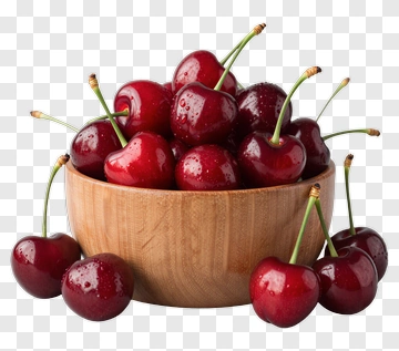 Fresh Cherries In Wooden Bowl PNG