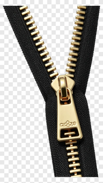Close-up Of A Black Zipper With Gold Teeth PNG