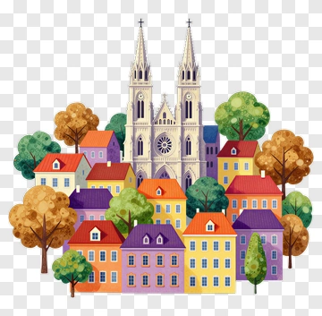 Charming Village With Cathedral PNG