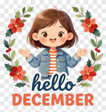 Hello December Girl With Wreath PNG