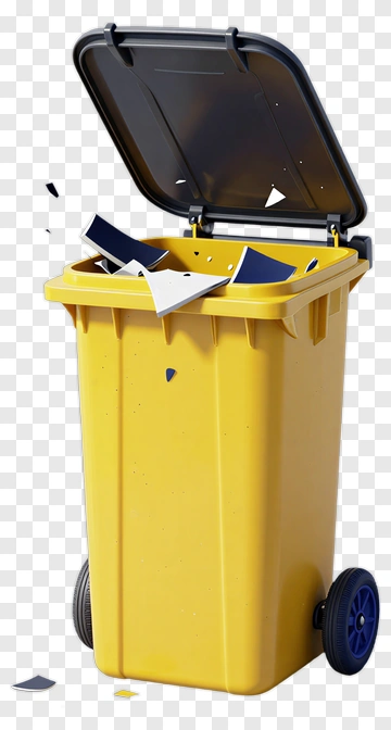 Yellow Trash Bin With Broken Plastic PNG