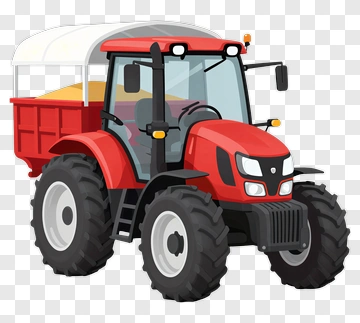 Red Tractor With Cargo Trailer PNG