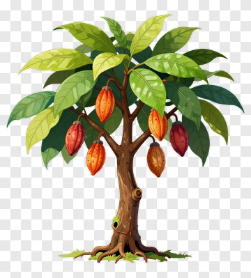 Cocoa Tree With Pods And Leaves PNG