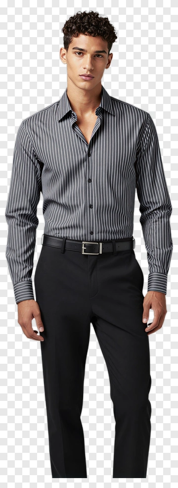 Man In Striped Shirt And Black Trousers PNG