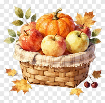 Autumn Basket With Apples And Pumpkin PNG