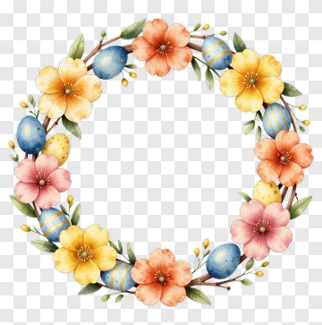 Easter Wreath With Flowers And Eggs PNG