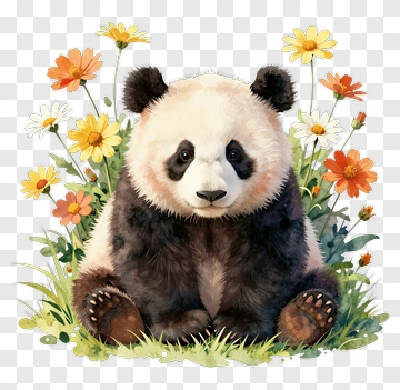Cute Panda Among Flowers PNG