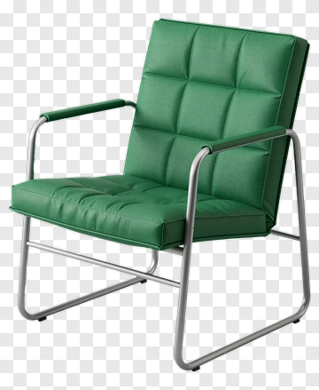 Green Leather Armchair With Metal Frame PNG
