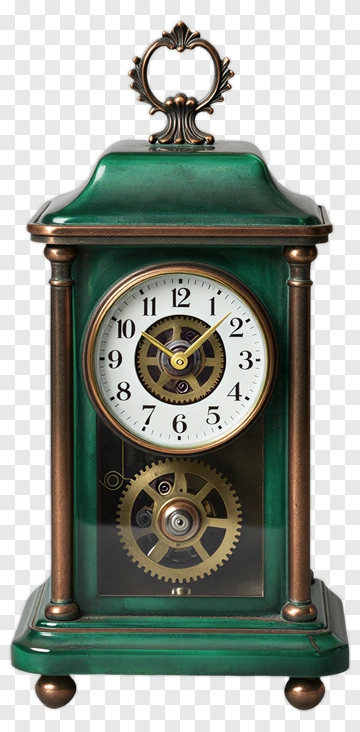 Antique Desk Clock With Visible Gear Mechanism PNG