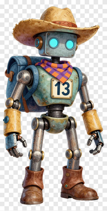 Robot Cowboy With Number 13 PNG