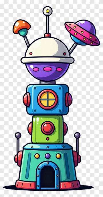 Stacked Robot With Space Elements PNG