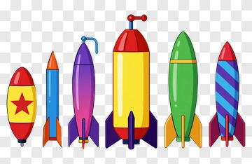 Colorful Cartoon Rockets Lineup PNG