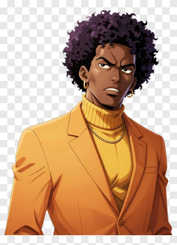 Man With Curly Hair In Gold Jacket PNG
