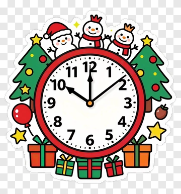 Christmas Clock With Snowmen And Gifts PNG