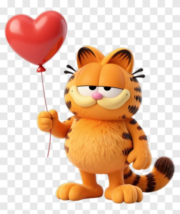 Garfield Holding A Red Heart Balloon PNG