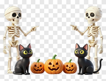 Two Skeletons And Cats With Pumpkins PNG