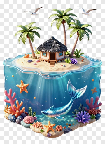 Underwater Island With Seabed And Palm Trees PNG