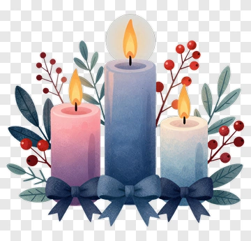Three Lit Candles With Berry Branches PNG