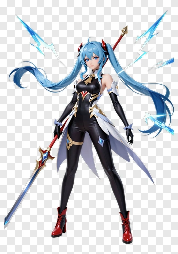 Anime Character With Blue Hair And Sword PNG