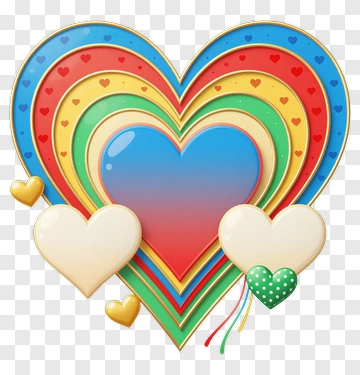 Stacked Rainbow Hearts With Gold Trim PNG