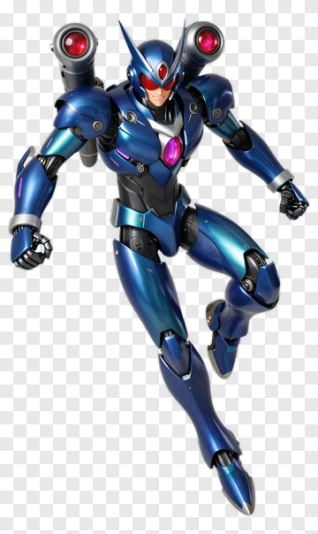 Blue Super Robot In Action Pose PNG