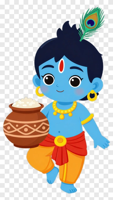 Blue Krishna With Peacock Feather And Pot PNG