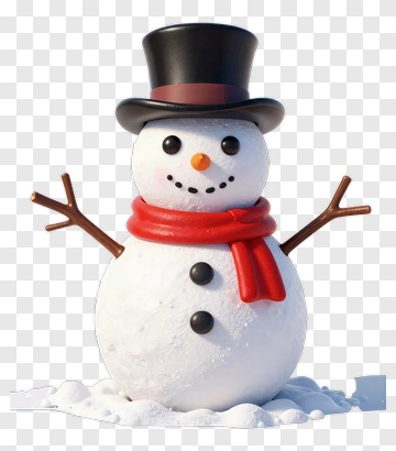 Snowman With Top Hat And Scarf PNG