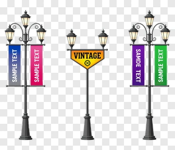 Three Street Lamps With Banners PNG