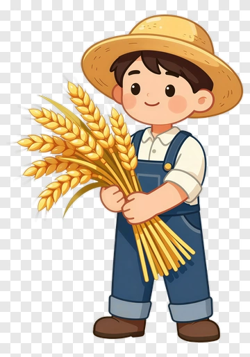 Boy Farmer Holding Wheat PNG