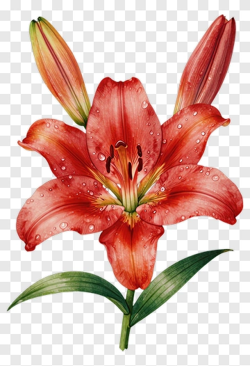 Red Lily With Dewdrops PNG