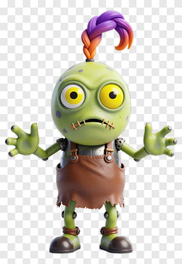 Cartoon Zombie With Multi-Colored Hair PNG
