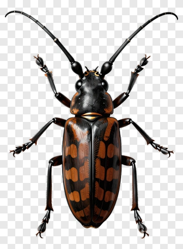 Longhorn Beetle With Orange And Black Pattern PNG