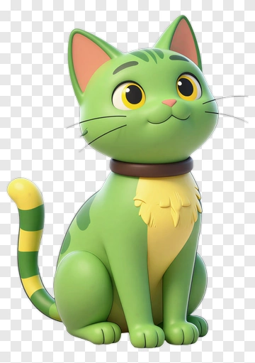 Green Cartoon Cat With Yellow Accents PNG