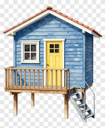 Blue Cabin With Yellow Door PNG