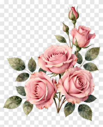 Pink Roses With Leaves PNG