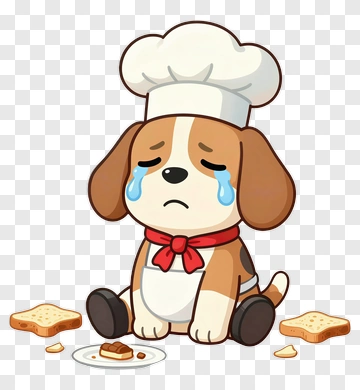 Sad Chef Dog Crying Over Burnt Bread PNG