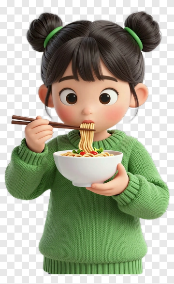 Girl Eating Noodles With Chopsticks PNG