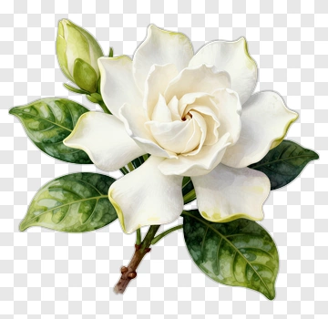 Gardenia Blossom With Green Leaves PNG