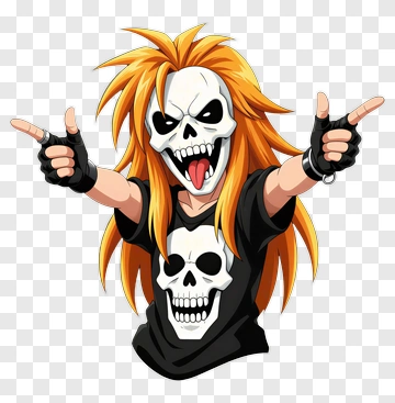 Skull-faced Character With Orange Hair PNG