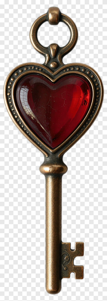 Heart Key With Red Glass PNG