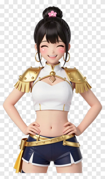 Anime Female Warrior In Gold And Blue Outfit PNG