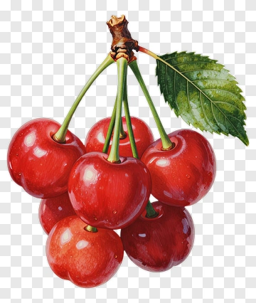 Cluster Of Fresh Cherries With Leaf PNG