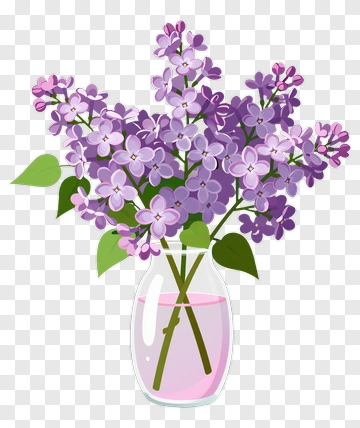 Lilac Flowers In A Glass Vase PNG