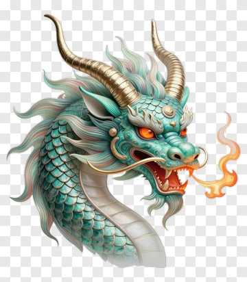 Cyan Dragon With Fire Breath PNG