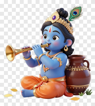 Blue Krishna Playing Flute PNG