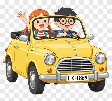 Children In A Yellow Car PNG