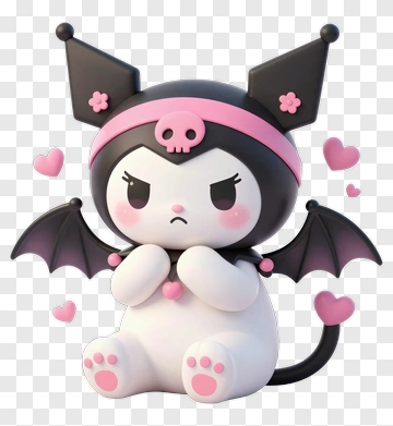 Kuromi With Bat Wings And Pink Hearts PNG